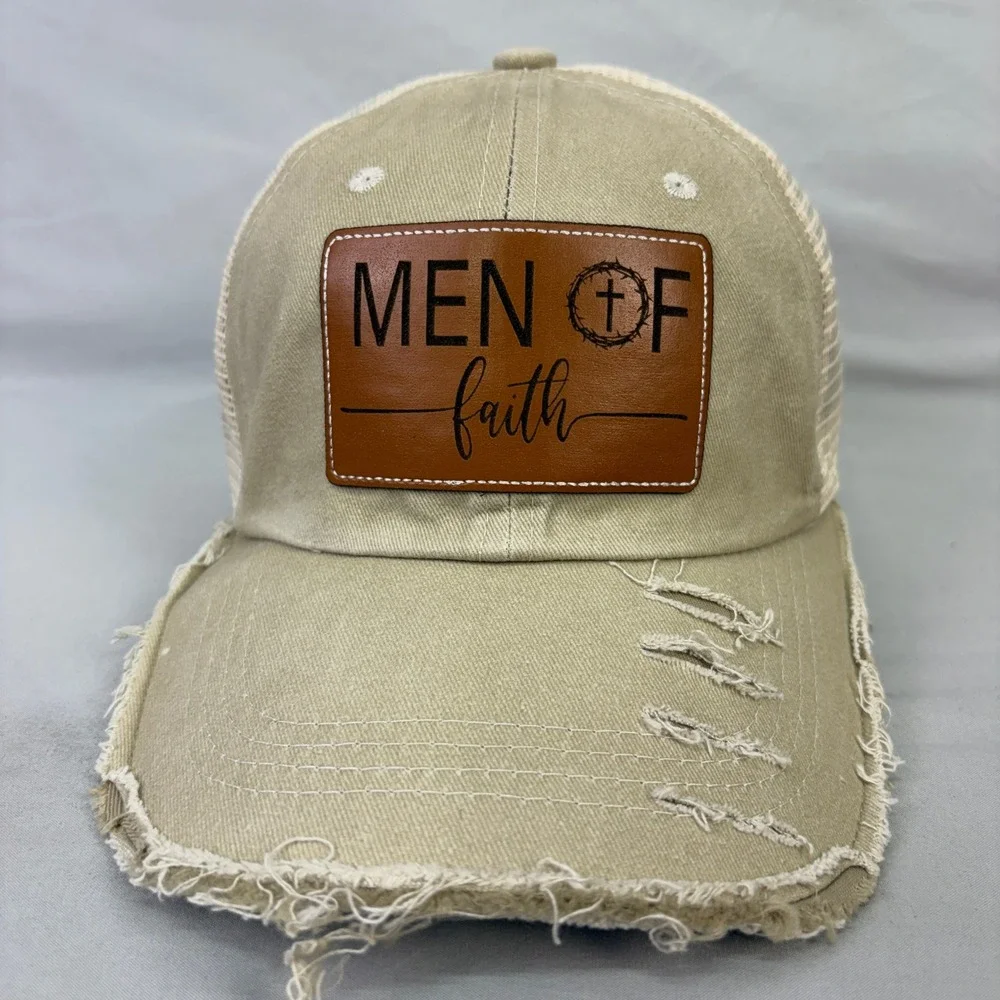 Men of Faith Christian Cross Crown of Thorns Distressed Trucker Hat Snapback